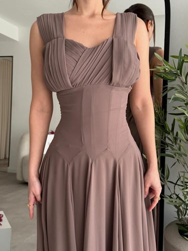 فستان ميدي شيفون لون جلكسي G261