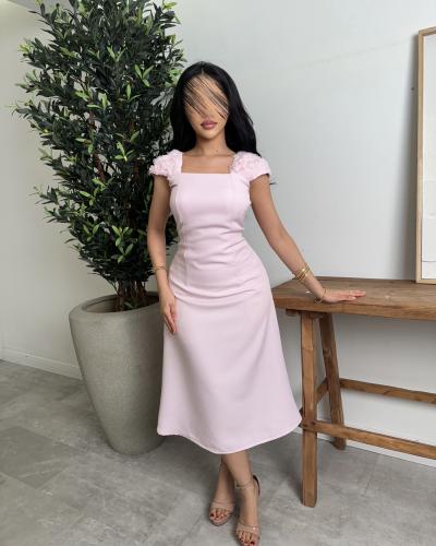 فستان قصير ناعم لون بيبي بينك