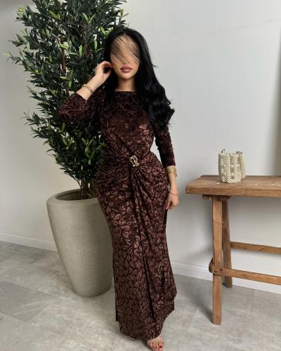 فستان بني ناعم سهرة