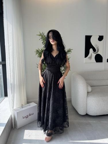 فستان اسود دانتيل ميدي G112