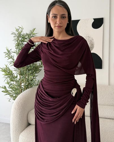 فستان سهرة ناعم بورغندي G223