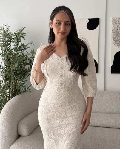 فستان بيج قصير دانتيل مشجر G243