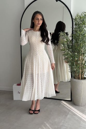 فستان سكري ميدي كم طويل G229