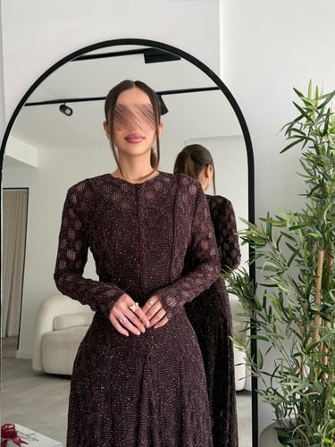 فستان موكا دانتيل فصوص G252