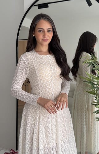 فستان سكري ميدي كم طويل G229