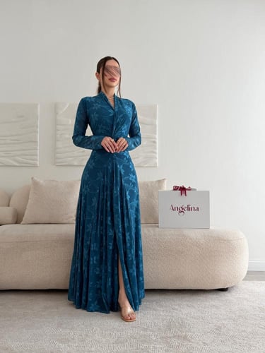 فستان تل مشجر بترولي استرتش G256