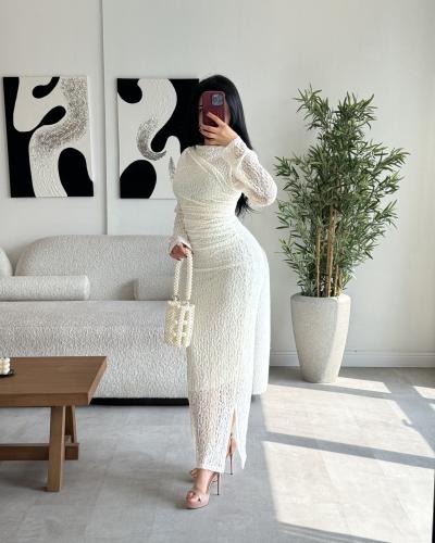 فستان سكري ناعم دانتيل ماسك G292