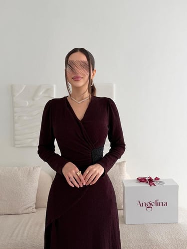 فستان بورغندي سهرة ناعم G279