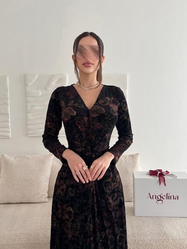 فستان طويل اسود مشجر G271