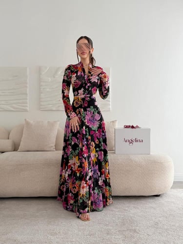 فستان طويل ناعم مشجر G249