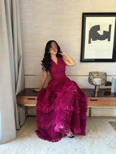 فستان تل لون فوشي