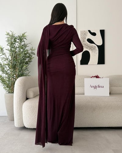 فستان سهرة ناعم بورغندي G223