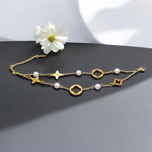 سلسال يد عصري اللون ذهبي ولؤلؤ