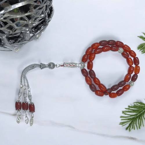 سبحه عقيق برازيلي اسطواني عودي مموج