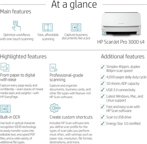 ماسح ضوئي إتش بي سكانجيت برو 3000 S4 للأغذية الورق...