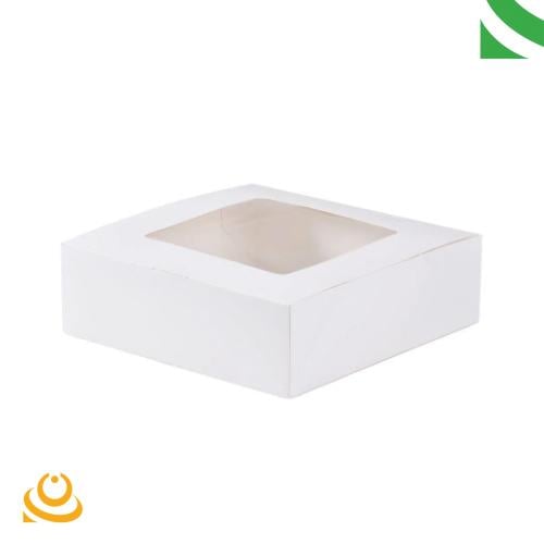 علب كيك ابيض بنافذة شفاف 30×30ّ×9 سم
