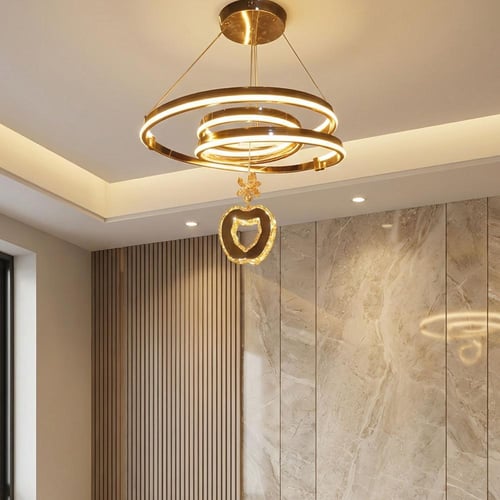 نجفة مودرن LED ثلاث حلقات ذهبية مع كريستالة وسط K-...