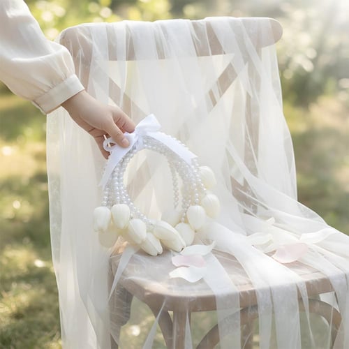 اقة زهور التوليب الاصطناعية مع شريط لؤلؤي