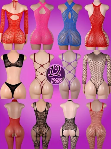 12 قطعه من الانجري الشبكي بستايلات والوان متنوعه