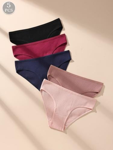5 قطع سراويل داخلية مضلعة بألوان مختلطة، خصر منخفض...