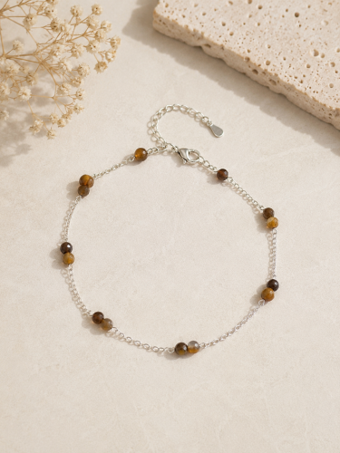 Silver anklet with natural agate
