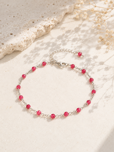 Red Agate Silver Anklet