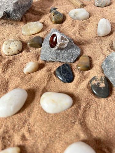 Arabic Silver Collection | Dark Red Liver Agate Ring – 980 Silver