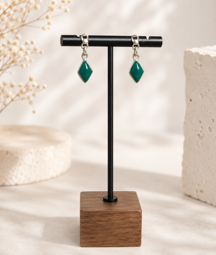 Silver earrings with natural jade stone