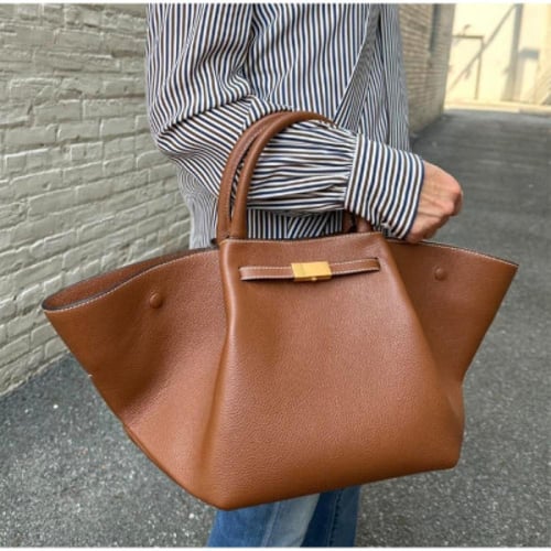 حقيبة يد نسائية ذات جناح من جلد الغزال البني، حقيب...