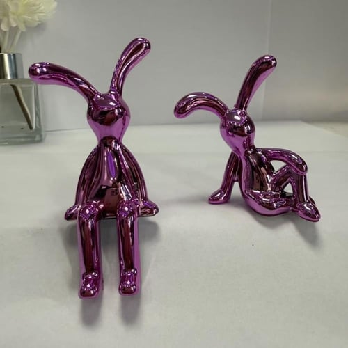 طقم مجسم أرنب جالس ومتكي لطيف – بلمسة جمالية لامعة