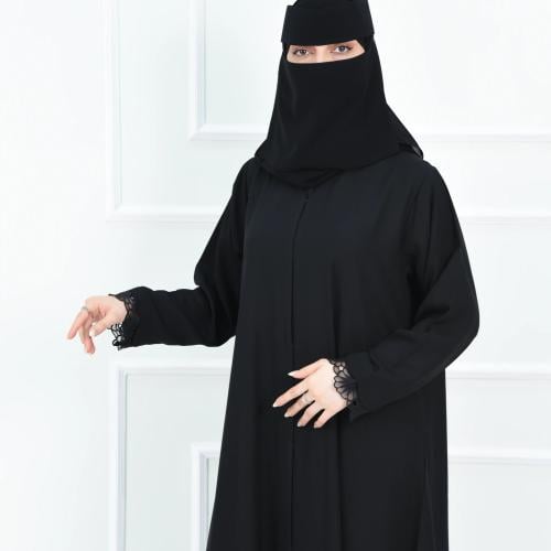 عباية سوداء كاجوال كريب بكم دانتيل