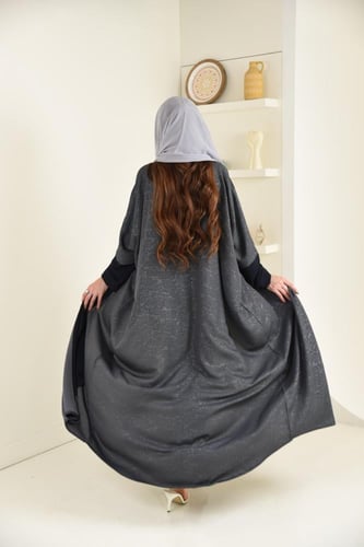 عباية نص بشت بلون رصاصي مشجر مع بندة واكمام كحلي