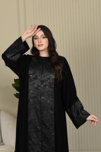 عباية بأكمام مربعة مزينة بنقوش جاكار لامعة