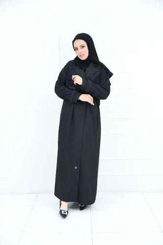 عباية بليزر سوداء كروازية بحزام