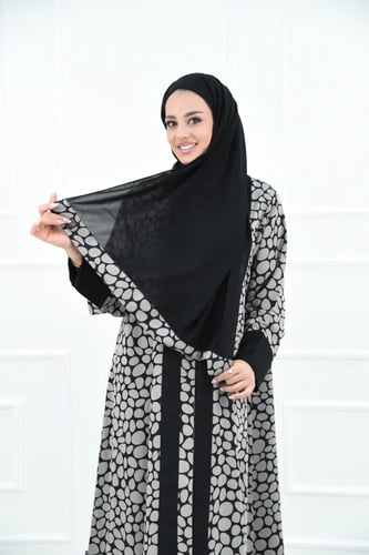 عباية كاجوال نص كلوش بقماش كريب مشجر دوائر