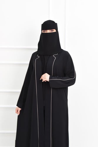 عباية كاجوال بياقة أنيقة محددة بجبزور بيج