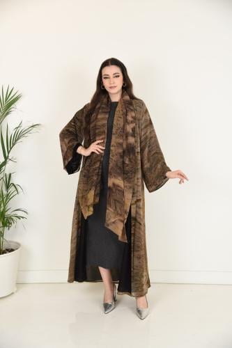 عباية شيفون ملون كاجوال دبل فيس بلونين الأسود والب...