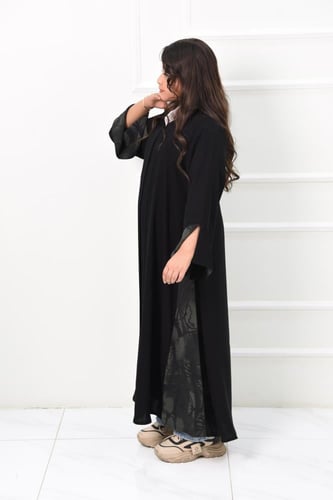 عباية بناتي بتفاصيل شيفون رمادي مشجر ناعمة