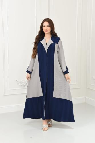 عباية أنيقة بالألوان الكحلي والرمادي الفاتح بقماش...