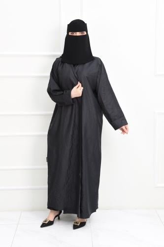عباية تفتة مطفي بلون اسود فاحم وأكمام مقلوبة