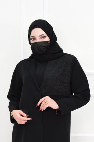 جاكيت عباية شتوي رسمي بتفاصيل بوتجية ودانتيل