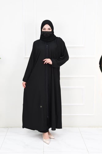 عباية سادة عملية بسحاب وقماش جاكار