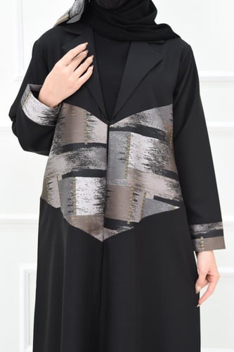 عباية كريب فوها بتركيبة بروكار قطن ملون