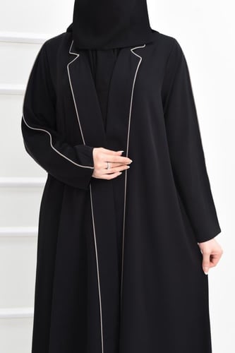 عباية كاجوال بياقة أنيقة محددة بجبزور بيج