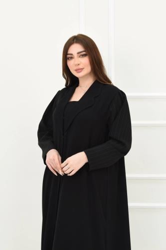 عباية كاجوال سوداء بأكمام مقلمة