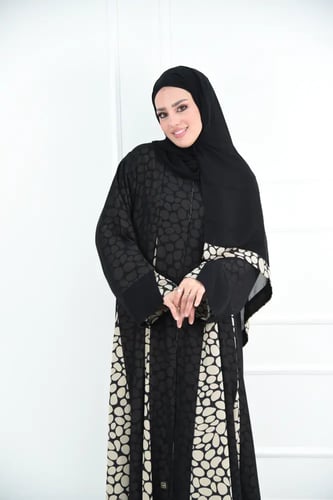 عباية كاجوال كلوش بطبقة شيفون وشرائح منقط العودة