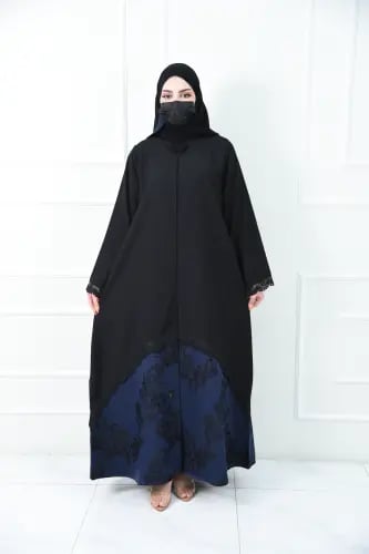 عباية كاجوال بتفاصيل كحلي ودانتيل