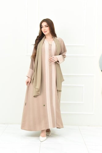 عباية فوكر أنيقة بلون نود ومزيج من البيج