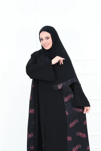 عباية كريب مع تفاصيل جانبية جاكار تركي مشجر بالفوش...