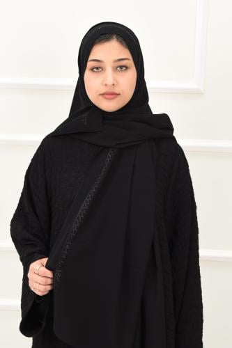 طرحة سوداء بحواف مطرزة بالاسود